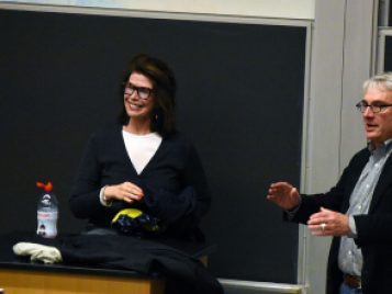 Director of Screenwriting Jim Burnstein thanks Sara Colleton for her visit